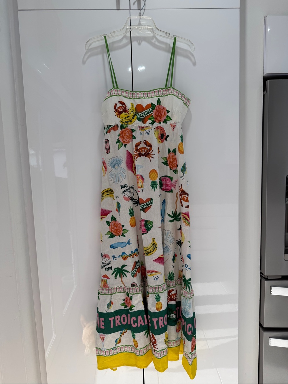 Tropical Print Maxi Sundress in White and Green